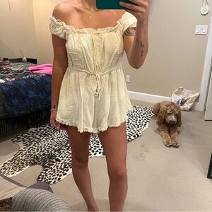 Urban Outfitters Cream Ruffled Romper
